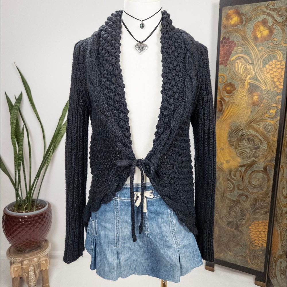 Y2K Tie Front Knit Cardigan Shawl Collar Womens Romeo‎ And Juliet Couture